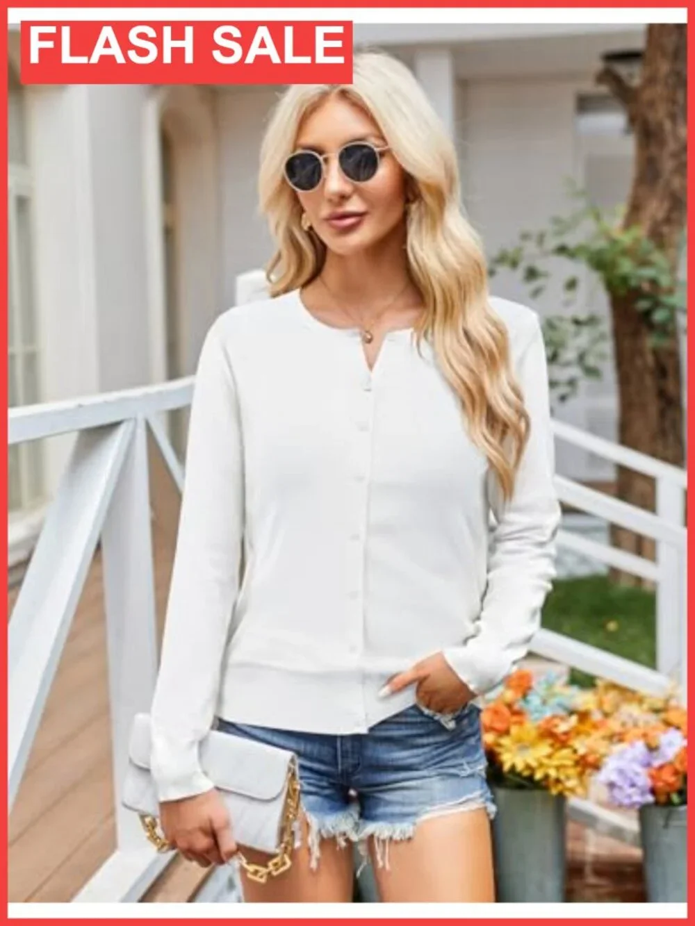 Knit Cardigan Sweater for Women Lightweight Button Down Crew Neck